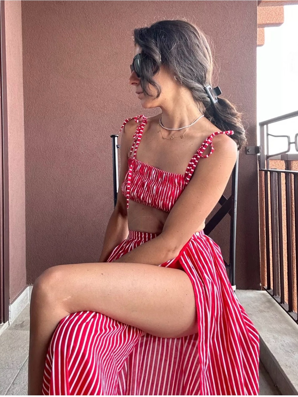 J Crew Americana Red and White Striped Two-Piece Lightweight Cotton Set - Picture 2 of 5